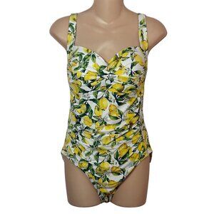 Nip Tuck Womens Size 10 Multi Fit Cup Lemon Print One-Piece Swimsuit Ruched